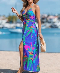 Cupshe Women's Crushed Ruby Tropical Maxi Beach Dress