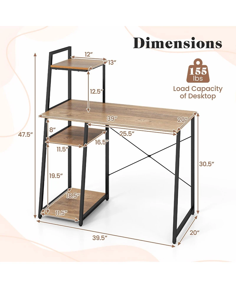 Computer Desk with Shelves and 3-Tier Storage Bookshelf