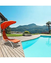 Gymax Patio Lounge Chair Chaise Outdoor w/ Steel Frame Cushion Canopy