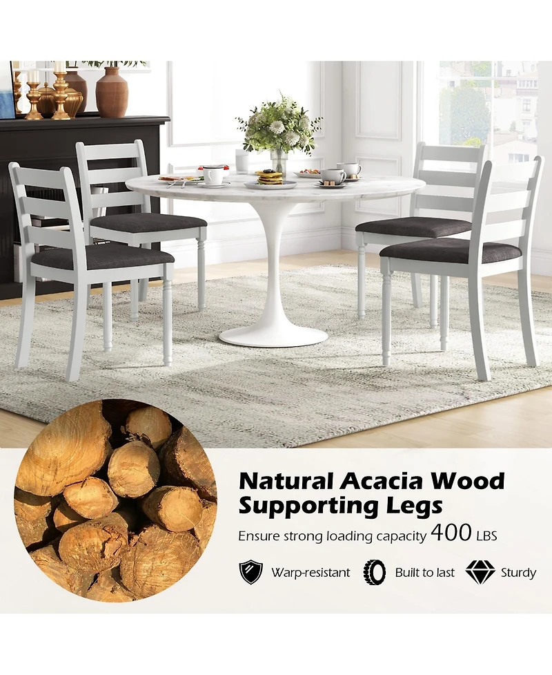 Gymax Wooden Dining Chair Set of 2 w/ Acacia Wood Legs Padded Cushion Ladder Back