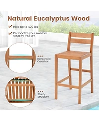 Gymax Patio Eucalyptus Wood Bar Stools Set of 2 Outdoor Bar Height Patio Chairs w/ Cushions