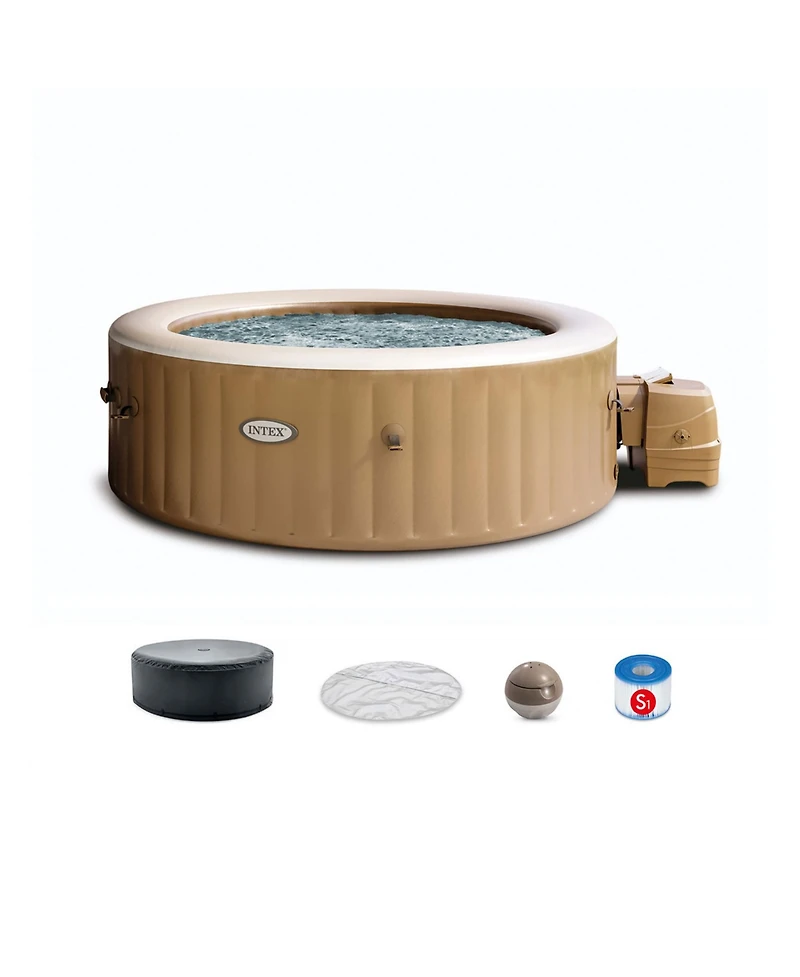 Intex PureSpa 6 Person Bubble Massage Inflatable Hot Tub Spa Set, Sahara Tan