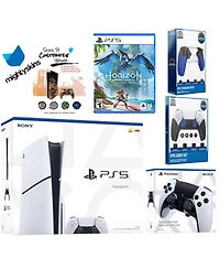 Sony Playstation 5 Slim Disc Bundle with Horizon Forbidden West, Extra Edge Controller, Trigger Stop Kit, Fps Grip Kit and MightySkins Decal Voucher