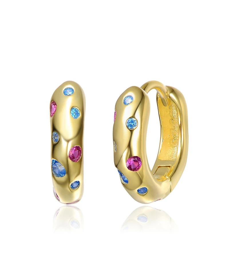 Kids 14K Gold Plated with Colored Cubic Zirconia Wide Hoop Earrings