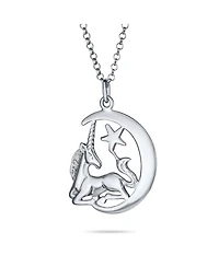 Bling Jewelry Unique Crescent Moon & Star Celestial Pegasus Unicorn Pendant Necklace Sterling Silver