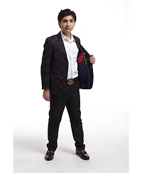 Elie Balleh Boys Black Slim Fit Checked Blazer