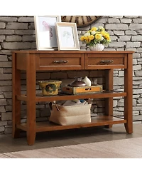 Streamdale Mid-Century Style Solid Wood Console Table with Storage