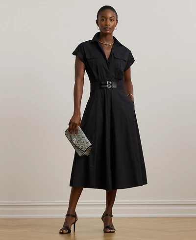 Lauren Ralph Women's Buckle-Trim Cotton-Blend Shirtdress