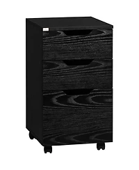 3 Drawer Office Storage Cabinet, Under Desk Cabinet with Wheels, Black Wood Grain