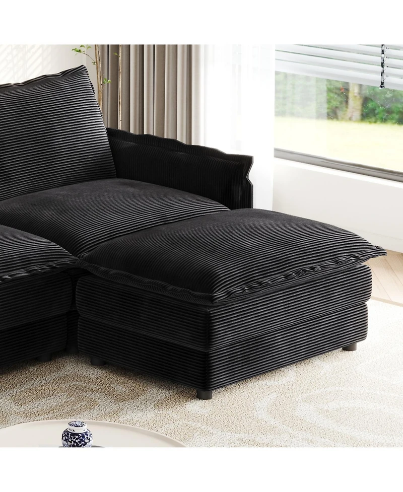 Streamdale Corduroy -Seater Cloud Couch with Footrests & Cushions