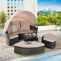 Streamdale Furniture 5pc Outdoor Patio Daybed Set Retractable Canopy & Cushions