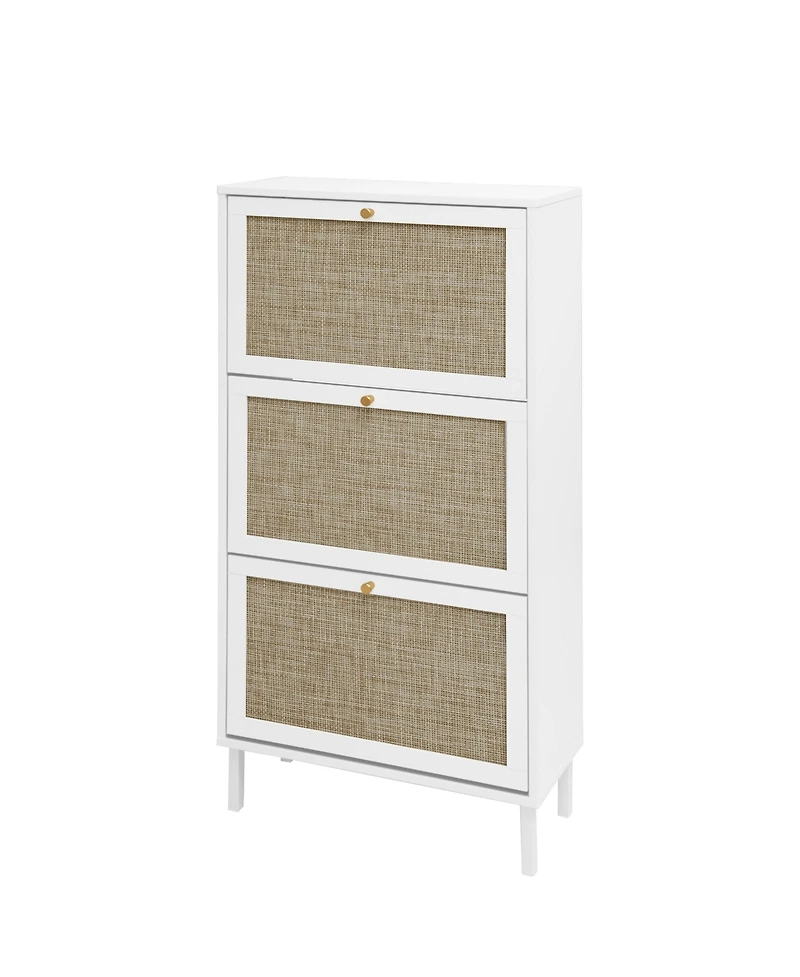 Streamdale FurnitureRattan 3 Door Shoe Rack, Freestanding Modern Shoe Storage Cabinet, for Entryway