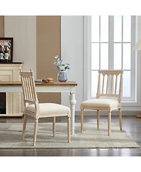 Streamdale Antique Dining Chairs - Linen Fabric Upholstered Wooden Chairs Set of 2