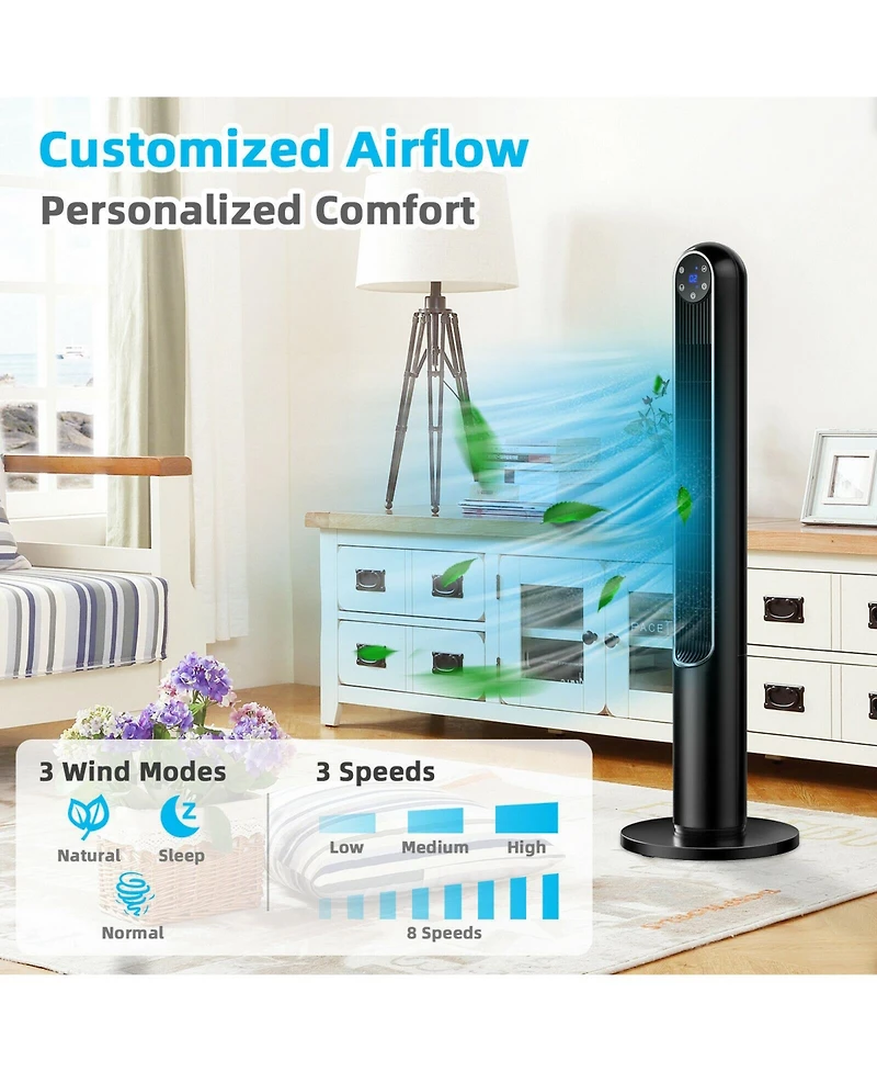 42 Inch 80 Degree Tower Fan with Smart Display Panel and Remote Control