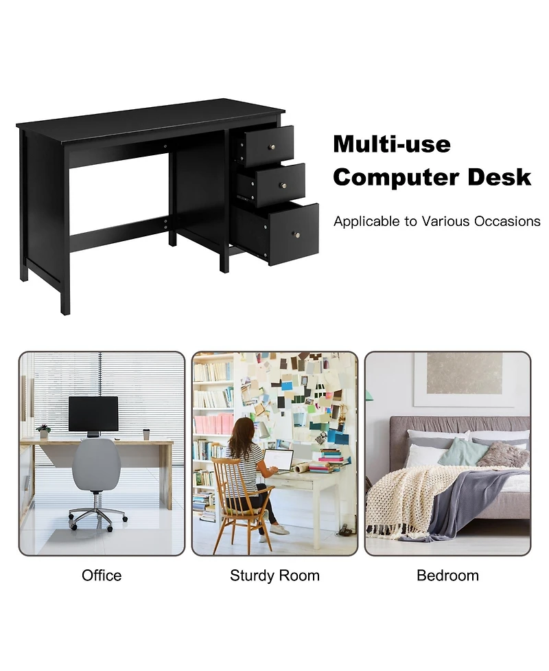 3-Drawer Home Office Study Computer Desk with Spacious Desktop