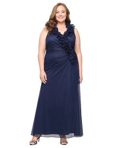 Alex Evenings Plus V-Neck Mesh A-Line Dress