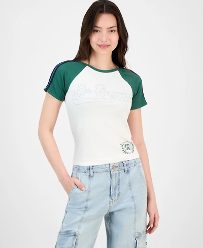 Self Esteem Juniors' Los Angeles Rhinestone Raglan Short-Sleeve T-Shirt