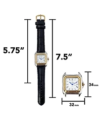 Peugeot Women's Watch 36mm Square Tank Shape Black Leather Strap Watch