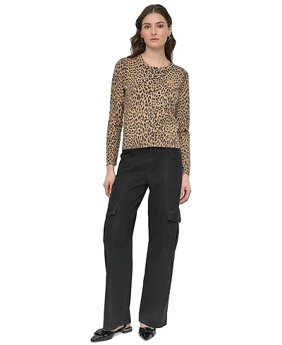 Dkny Jeans Women's Cheetah-Print Cardigan Sweater