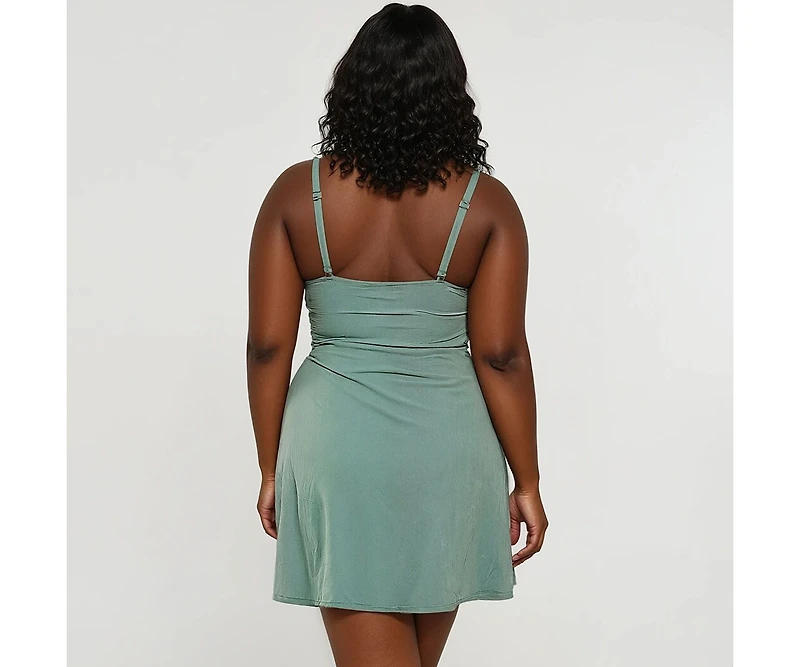 Calypsa Plus Alana Wrap-Style Swim Dress With Hidden Bottoms and Adjustable Straps