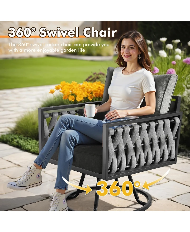 Xizzi 6-Priece Outdoor Patio Set with All-Weather Polyester Rope, Conversation Sofa for Backyard Deck Soft Cushions,Ottomans and Glass Coffee