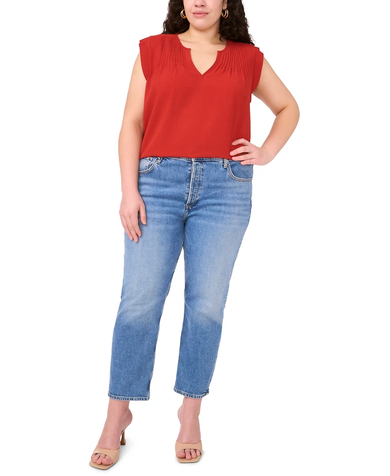 Vince Camuto Plus Pleated-Front V-Neck Sleeveless Blouse