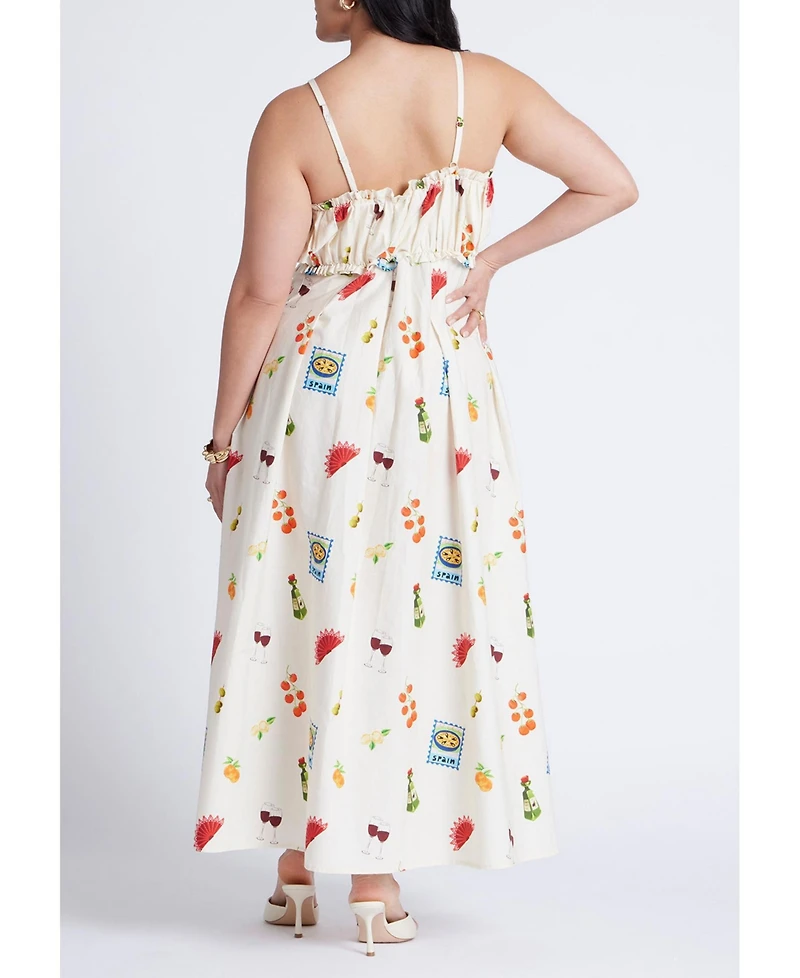 Eloquii Women's Shirred Bodice Ruffle Maxi Dress