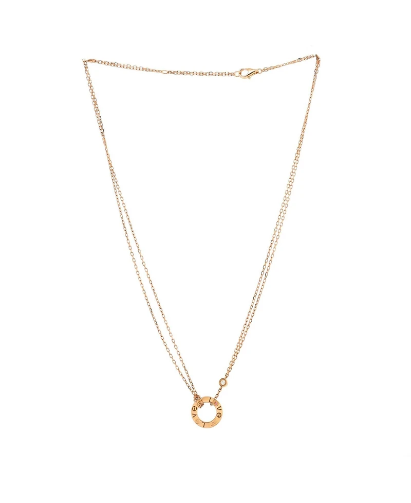 Pre-Owned Cartier 2 Diamonds Love Pendant Necklace 18K Rose Gold with Pink Sapphire and Diamond