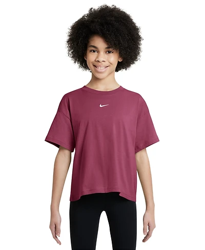 Nike Big Girls Sportswear Essential Cotton Swoosh Logo T-Shirt