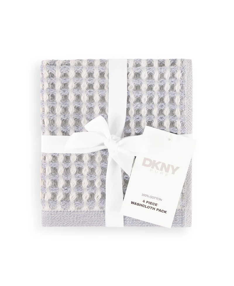 Dkny Pure Yarn Dyed Waffle Unbleached Cotton Washcloth Set, 13" x