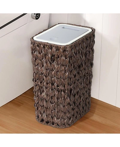 Small Bathroom Trash Can with Lid - Rattan Basket