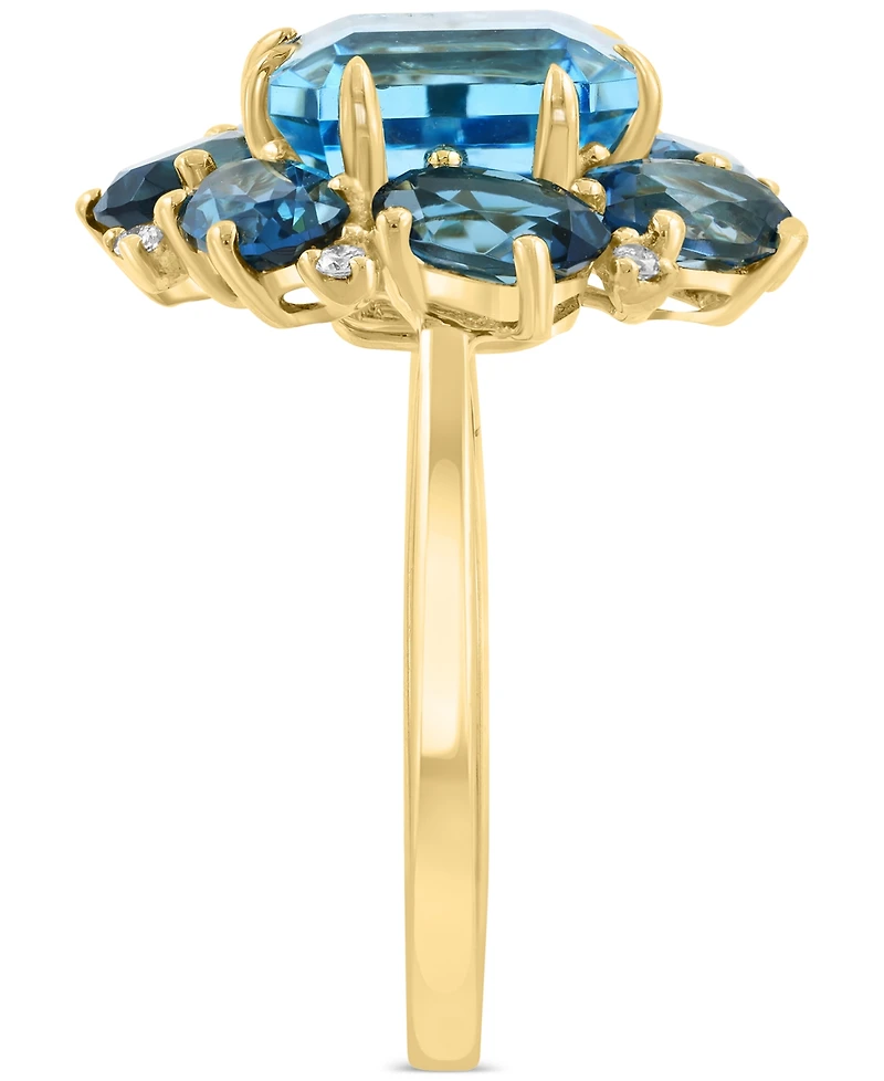 Effy Blue Topaz (4-7/8 ct. t.w.), London Blue Topaz (3-5/8 ct. t.w.) & Diamond (1/20 ct. t.w.) Statement Ring in 14k Yellow Gold