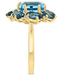 Effy Blue Topaz (4-7/8 ct. t.w.), London Blue Topaz (3-5/8 ct. t.w.) & Diamond (1/20 ct. t.w.) Statement Ring in 14k Yellow Gold