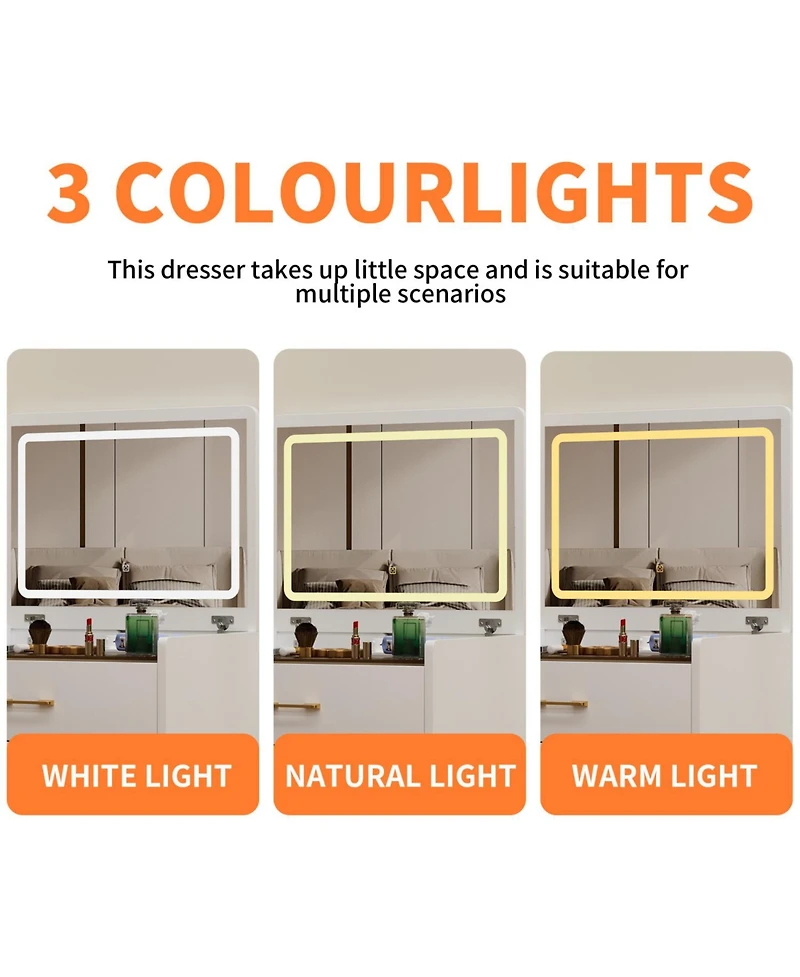 Makeup Vanity Set with Light, Stool & Storage
