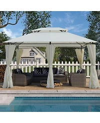 13x10 Outdoor Gazebo Canopy Tent w/ Mosquito Net - Beige