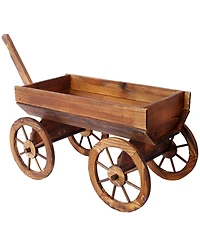 Wood Wagon Flower Planter Pot Stand W/Wheels Home Garden Outdoor Decor