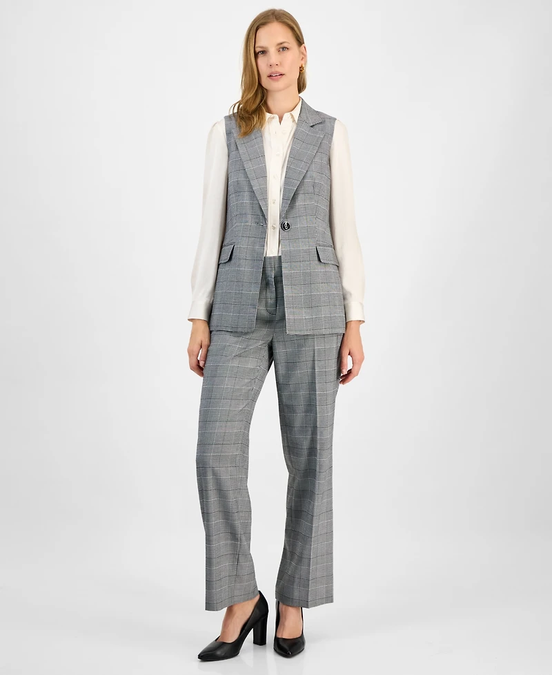 Kasper Women's Checkered-Print Belted Vest, Regular & Petite
