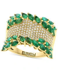 Effy Emerald (2-7/8 ct. t.w.) & Diamond (1/2 ct. t.w.) Statement Ring in 14k Yellow Gold