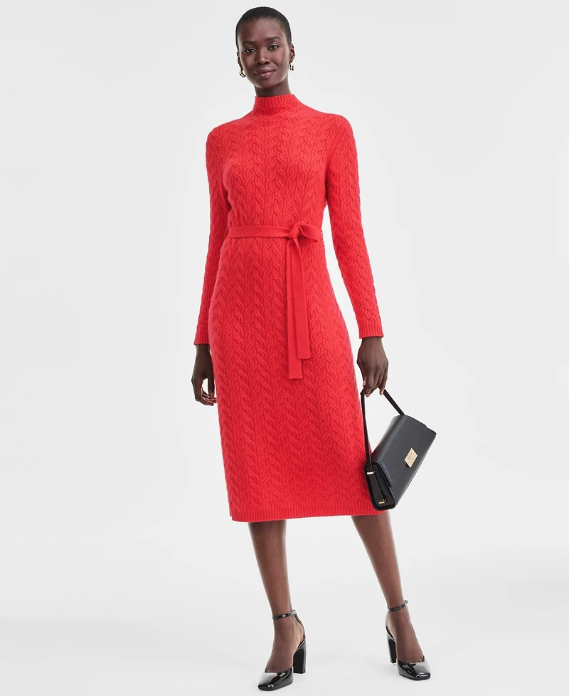 Charter Club Women's 100% Cashmere Cable-Knit Mock Neck Midi Dress, Macy's Exclusive