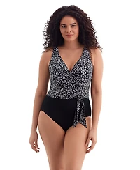 Longitude by Mimi Flamingo Women's Second Wave Belted Surplice One Piece Swimsuit