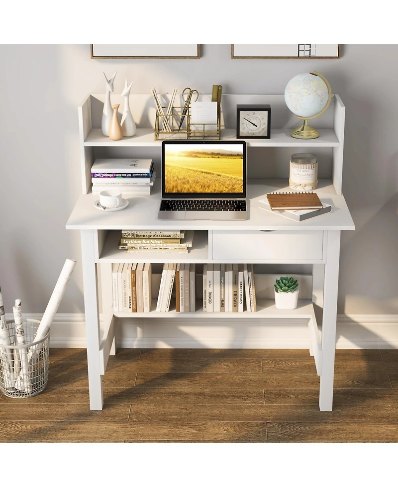 Home Office Computer Desk with Storage Shelves and Drawer Ideal for Working and Studying