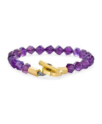 Bling Jewelry Boho Handmade Round Faceted Natural Stone 8MM Ball Bead Stacking Bracelet Gold Tone Stainless Steel