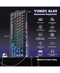 Yunzii AL65 Wireless Mechanical Keyboard, Full Aluminum Cnc,Support Qmk/Via Software Gasket Structure,60% Hot Swappable with Rgb Backlit Bt/2.4G/Usb-c