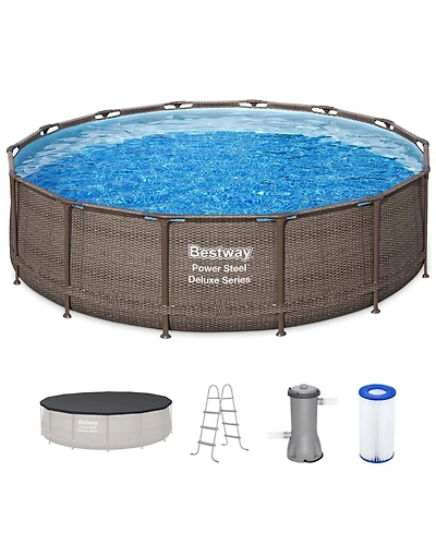 Bestway Power Steel 14' x 42" Above Ground Outdoor Swimming Pool Set with Pump