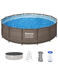 Bestway Power Steel 14' x 42" Above Ground Outdoor Swimming Pool Set with Pump