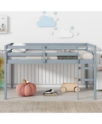 Streamdale Furniture Solid Wooden, Rubber Wooden Twin Loft Bed with Ladder, Bed Platform of Strengthened Slats, Grey