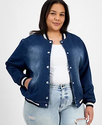 Madden Girl Trendy Plus Denim Bomber Jacket