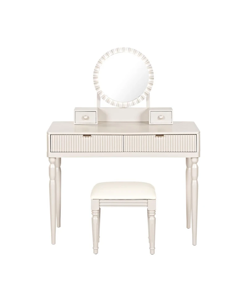 Vanity Desk Set with Mirror & Stool