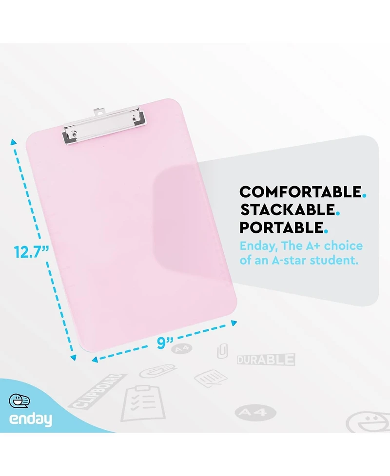 Plastic Clipboard Standard Pink, Translucent Low Profile Clip Board, Hangable Clipboard, 12.7” x 9”, Holds 100 Sheets, 1 Pc