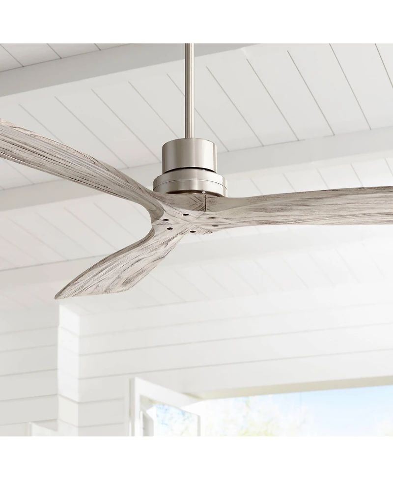 52" Casa Vieja Delta-Wing Dc Modern 3 Blade Indoor Ceiling Fan with Remote Control Brushed Nickel Gray Wood Damp Rated for Patio Exterior